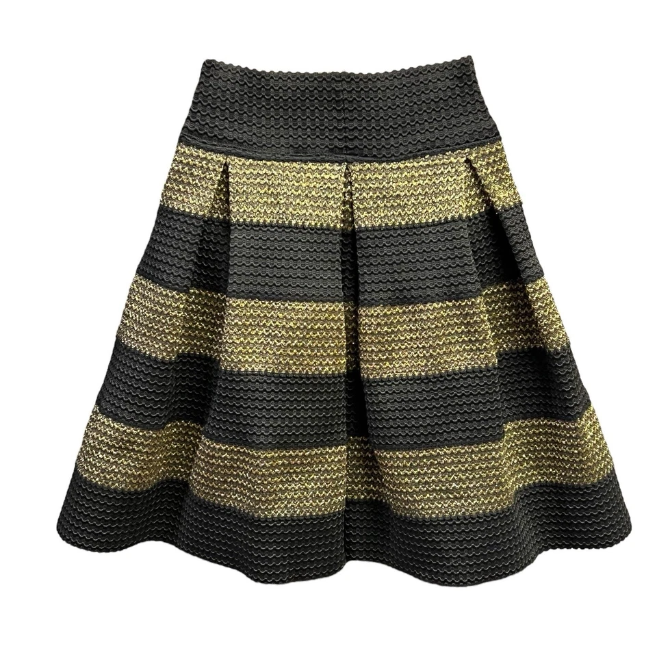 Falda Xhilaration Pequeña Negra Dorada Plisada Tejida Rayas Brillo Texturizada Pull On Foto 4 de 4