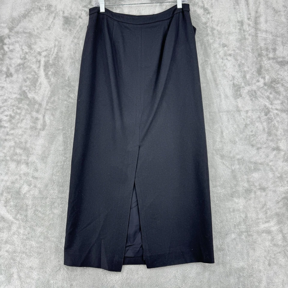 Vintage Ralph Lauren LRL Skirt Womens 12 Wool Maxi Modest Kick Slit Lined Navy - Image 2 of 4