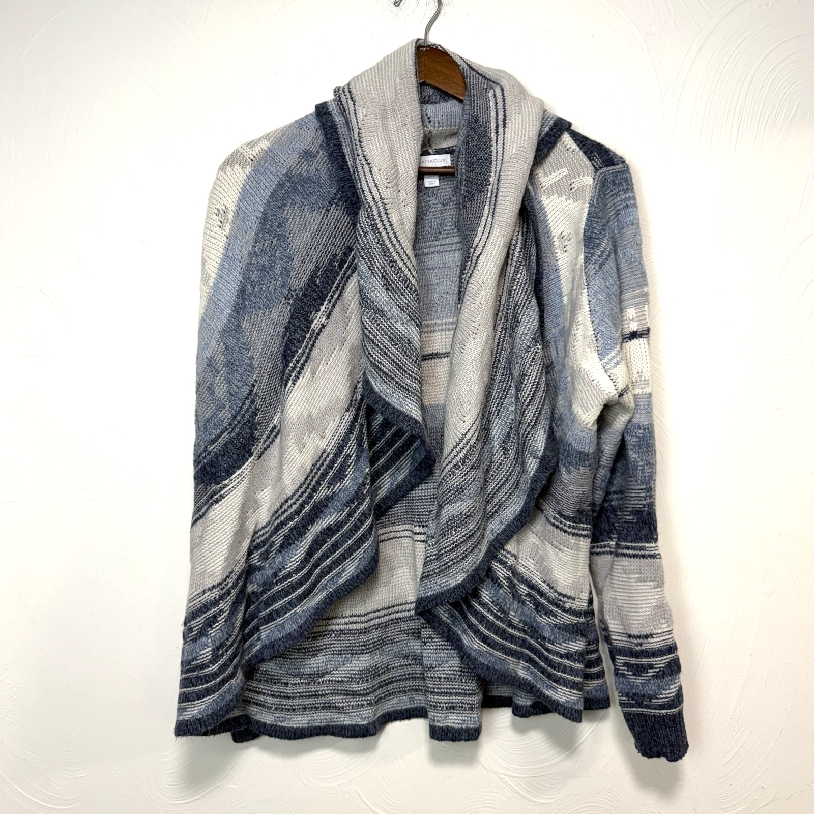 Charter Club Women's Blue Long Sleeve Knit Cowl Neck Sweater Cardigan Size Large