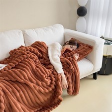 Large Ribbed Faux Fur Warm Fleece Throw Over Soft Sofa Bed Blanket Double & King
