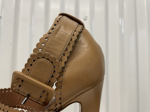 Alaïa decolte tacco plateau punta aperta cinturino occhiello pelle marrone taglia EU 40,5/US 9,5 - Foto 12 di 21
