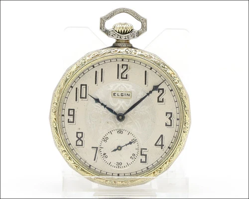Antique 1923 2-Tone Elgin Grade 345 12s 17j Pocket Watch 14KT Gold Filled Case