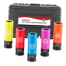  1/2-Inch Drive Lug Nut Socket Set, 5pcs Lug Nut Thin 5pcs nuts remover tool