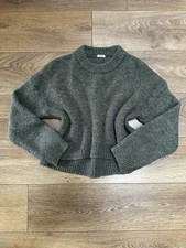 Addax Khaki Green Cropped Knit Jumper – One Size | Chunky Knit Oversized