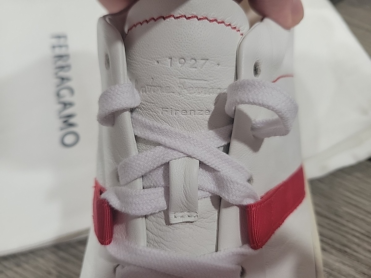 Salvatore Ferragamo Mens Garda Low White Red Sneaker 11.5 M NEW