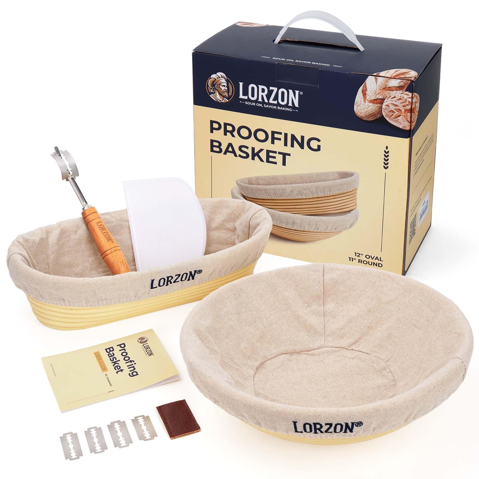 Lorzon Banneton Bread Proofing Baskets Set of 11" Round & 12" Oval, Standard