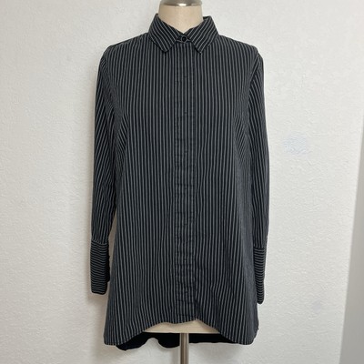 Soft Surroundings Tunic Blouse button front, Contrast Fabric, collared, size L