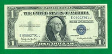 $1 1935-H 1 E/J BLOCK BLUE SEAL SILVER CERTIFICATE CU.