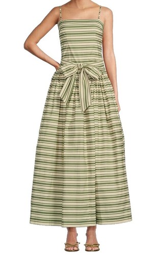 Rosie Assoulin Women's Green Striped Pleated Midi Dress Size 04 | eBay