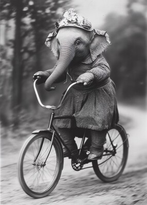 Elephant Riding Bike #1 - Cute Funny Animals - Poster