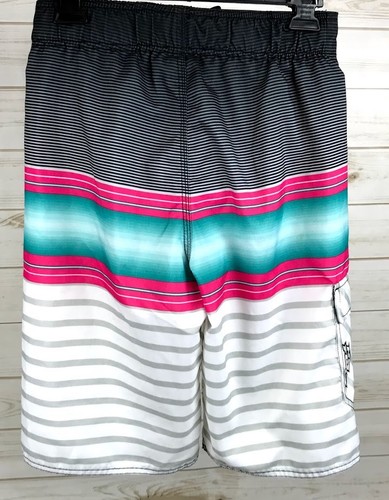 No Fear Boys Swim Board Shorts Size Large Lined Black White Pink Blue EUC A4519 - Picture 4 of 8