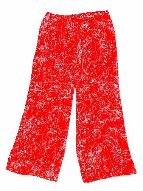 Jean-Paul Gaultier Vintage Drawings Wide Red Silk Like  Summer Pants Size IT 42