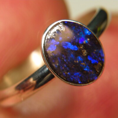 BOULDER OPAL 10x8 QUEENSLAND SIZE 8.25 Q RING 925 STERLING SILVER OCA16956