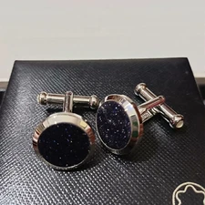 MONTBLANC Men Cufflinks Exquisite Silver Midnight Black Glitter Glass NO BOX