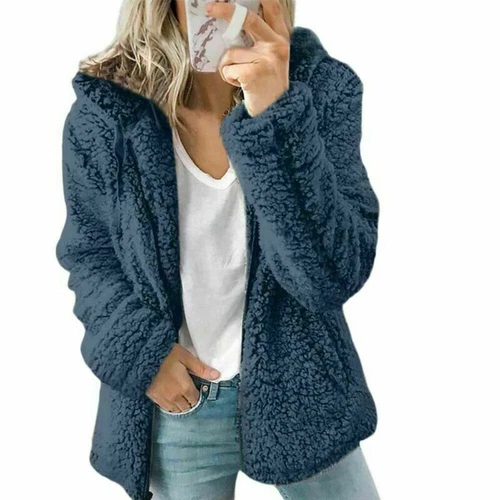 Women Teddy Bear Fluffy Coat Zip Up Winter Cardigan Fleece Hoody Jacket Outwear - Picture 19 of 32