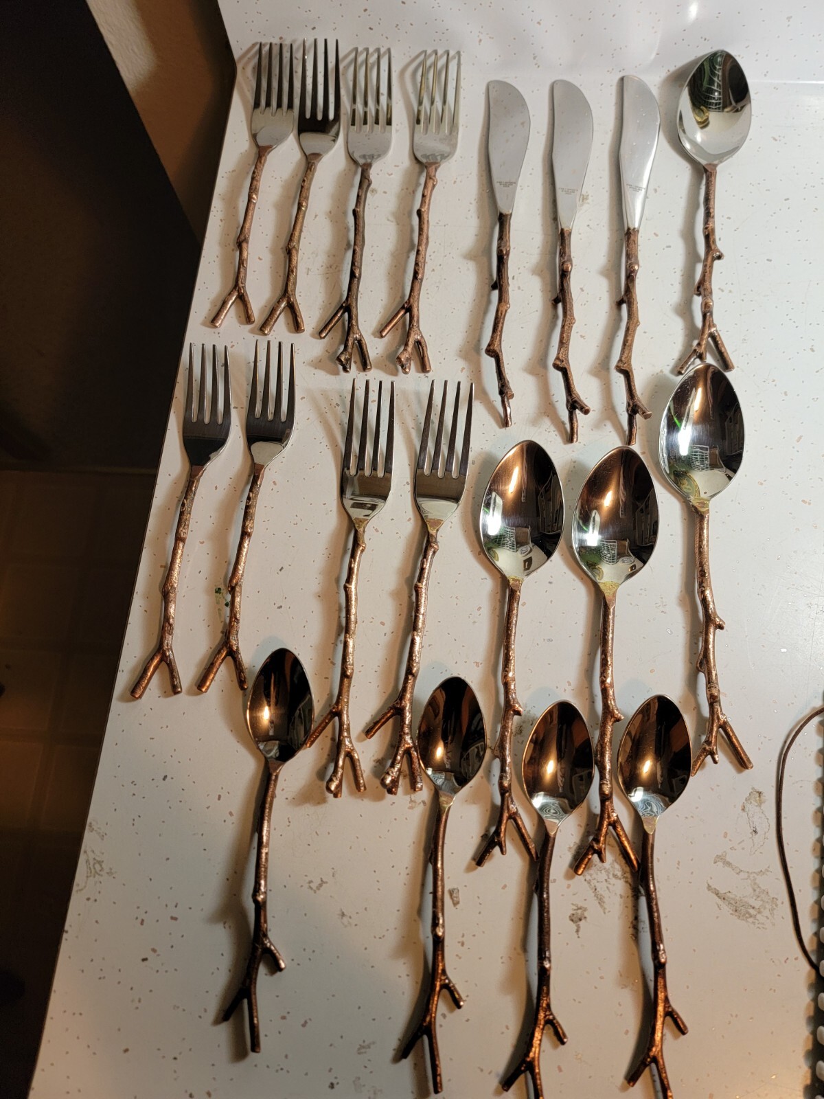 PIER 1 IMPORTS ARBOR BRONZE STAINLESS TWIG FLATWARE SERVICE FOR 4 ( 1