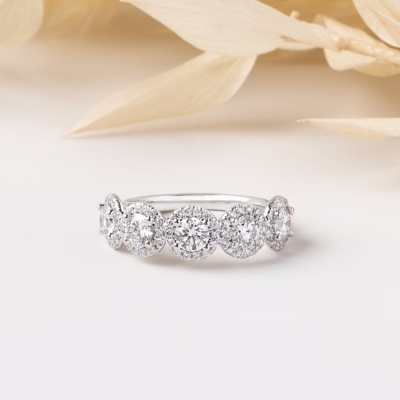 Ct Round Lab-Created Diamond Halo Five Stone Band Ring 14K White