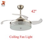 42' Led Crystal Chandelier Ceiling Fan Light Retractable 4 Blades Lamp w/Remote