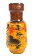 Vintage West German Pottery Vase Carsten Orange / Brown Lava Retro 1970's