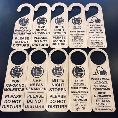 DO NOT DISTURB DOOR SIGN ENGRAVED WOODEN HANGER HANDLE HOTEL ROOM