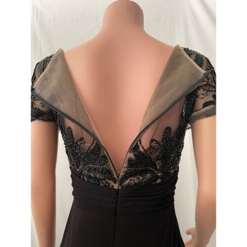 David Meister Long Sheath Black Applique Illusion Beaded Gown, sz 2, Intricate - Picture 7 of 21