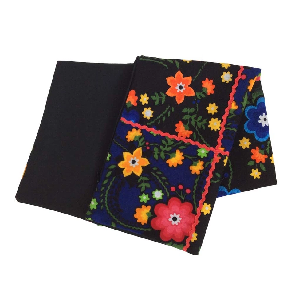 花卉法兰绒拼布蓝色/黑色 18x18 英寸装饰枕套/靠垫套 — 第 4/4 张图片