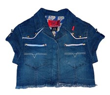 Jean Jacket Cropped sz S Women's Pockets Denim Stretch Snap Western Short Sleek