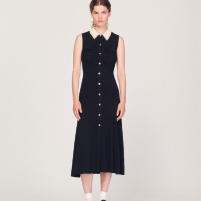 Sandro lace Color contrast sleeveless Knitted dress for Women