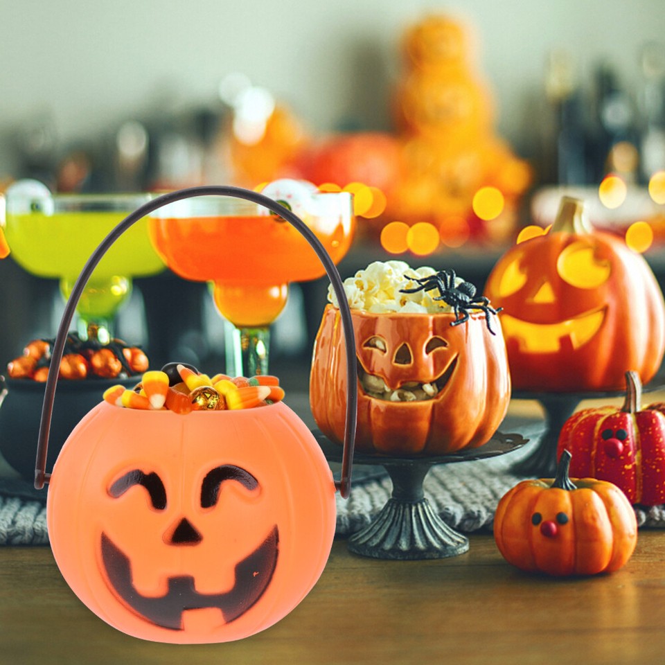 12 Pcs Plastic Pumpkins Small Halloween Candy Bulk Mini Bucket