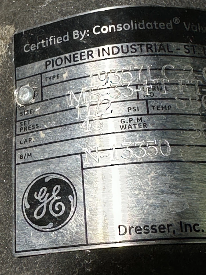 GE Consolidated 193571 C-2-CC-MS-33-FT-FT-GS Pressure Relief Valve 11/2" 45Psi - Image 3 of 4