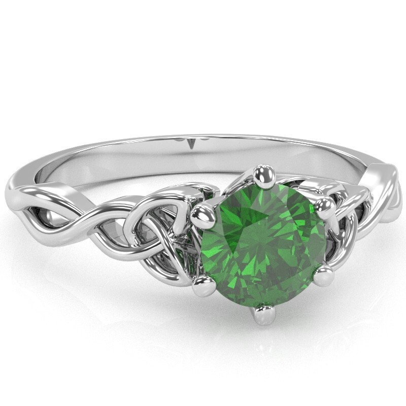Celtic Trinity Knot Lab Emerald Engagement Ring In 14k White Gold