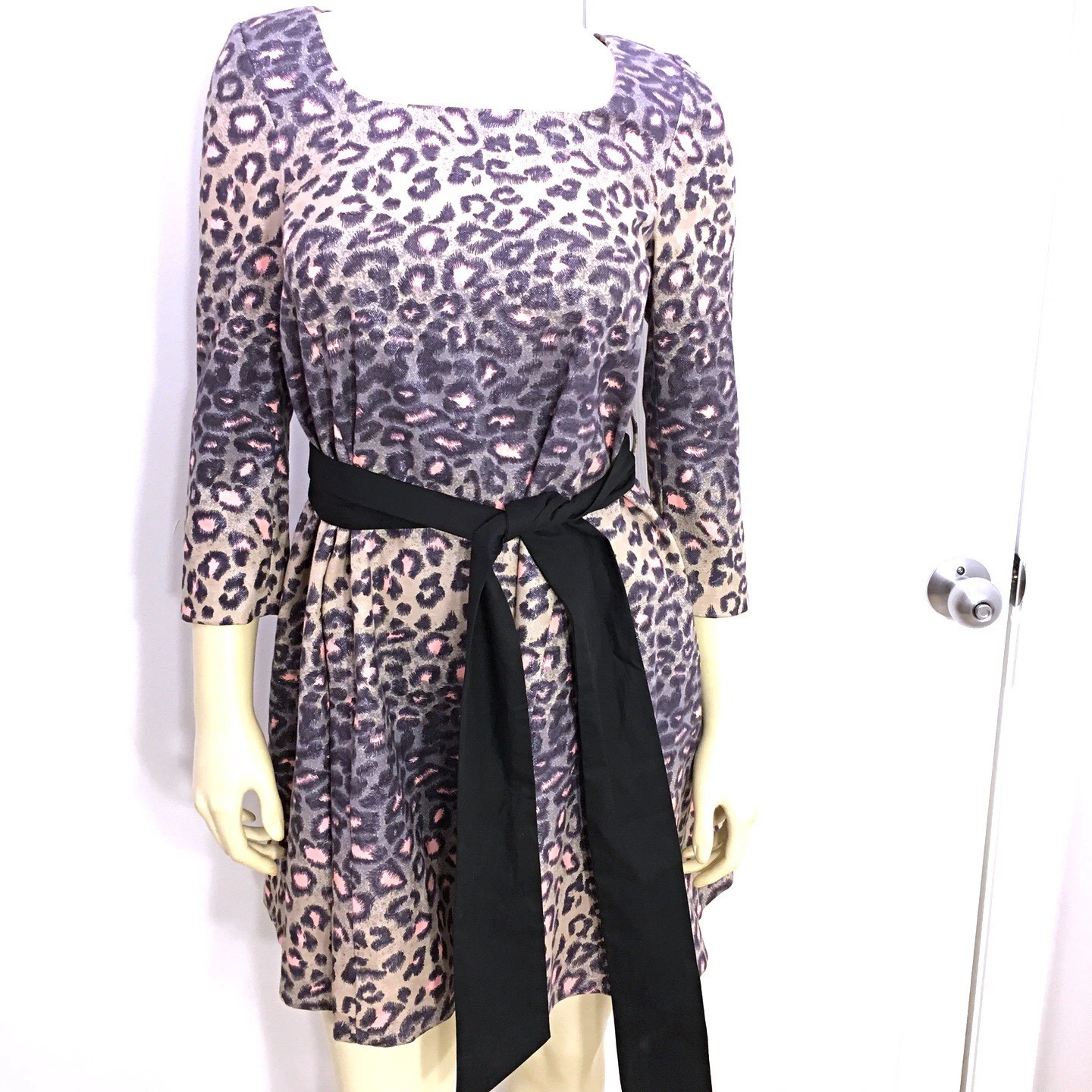 Mini abito da tenda Index Celine nuovo con etichette rosa viola stampa leopardata cintura taglia 4