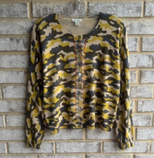 Sundance Long Sleeve Camo Embroidered Button Front Cardigan Sweater Size S