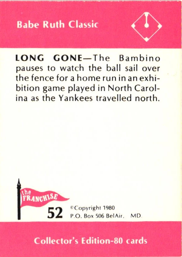 Babe Ruth #52 of 80 Classic Life Cards 1980 Collector's Edition - Set Break - Image 2 of 2
