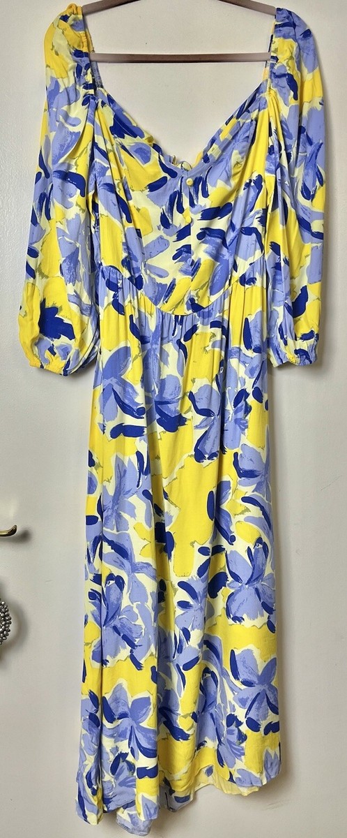 MICHELLE KEEGAN Sunshine Yellow Blue Floral Midi Dress Size UK 10 VERY |  eBay UK