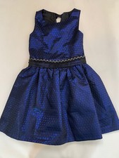 Bonnie Jean Kids Holiday Blue Black Shimmer Polka Dot Fancy Dress 6X Fit Flare