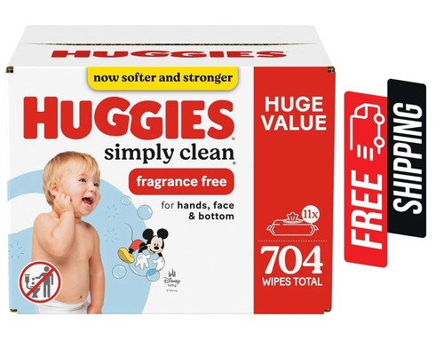 Huggies Simply Clean Duftlose Babytücher, 11 Flip-Top Packungen (insgesamt 704 Tücher)