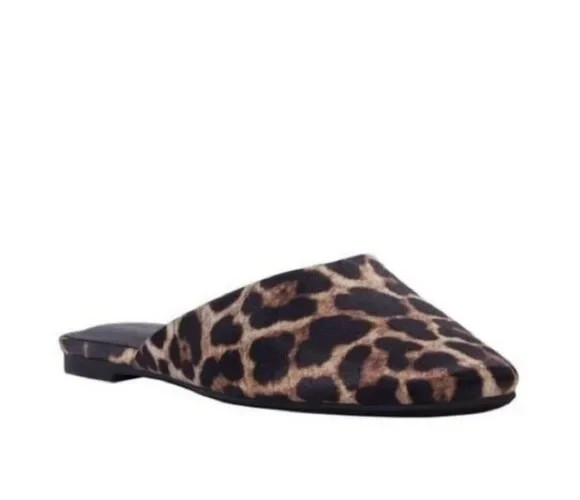 Katy Perry Womens The Evie Mule Flat Slide Leopard Print Satin Coffee Multi NIB