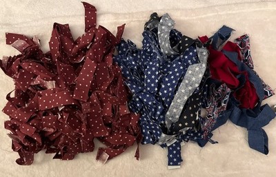 Large Lot Of Strips Of Cut Material Most 3  L About 1.5  W Burgundy & Blue Stars
