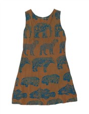 VINTAGE Womens Sleeveless T-Shirt Dress UK 10 Small Brown Animal Print AM05