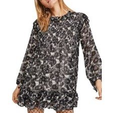 Free People Black + White These Dreams Ruffled Floral Mini Dress Small NWT