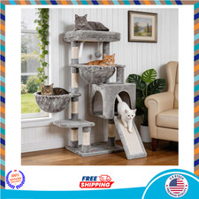 Hey-brother Cat Tree Tower w/ Condo Hammocks Scratching Posts Light Gray