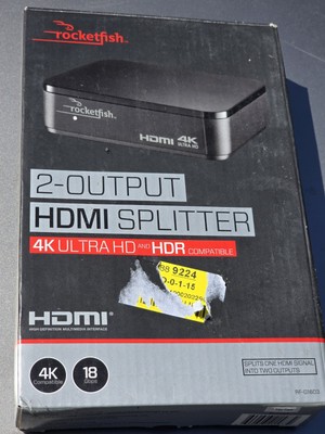 Rocketfish - 2-Output HDMI Splitter with 4K at 60Hz and HDR Pass-Through - Black