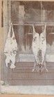 Butcher Shop Cabinet Card Hanging Carcasses Man in White Apron Hog ...