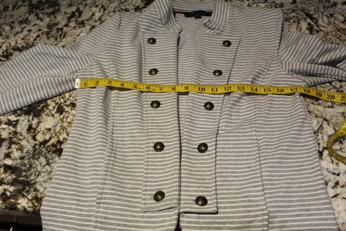 Tommy Hilfiger Women's Gray & White Striped Double-Breasted Blazer Jacket Size M - Picture 11 of 11