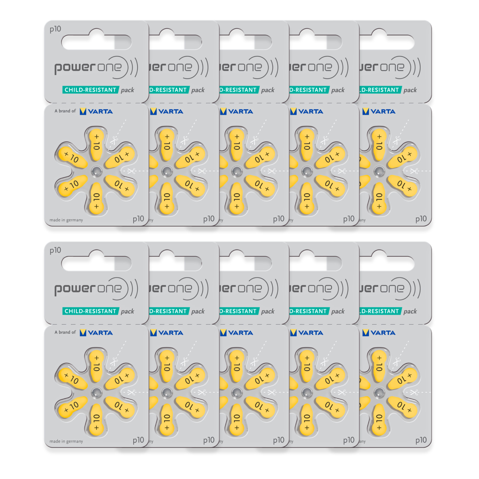 Power One Size 10 Mercury Free 1.45V Hearing Aid Batteries p