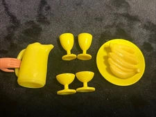 Barbie Doll Yellow Pitcher Cups Lot Tableware Kitchenware Dinnerware (7) Pieces