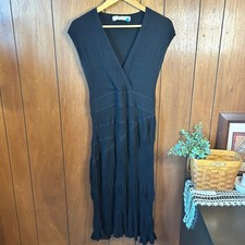 Sparrow Black Dress Ribbed Knit Sleeveless V Neck Midi Cotton Blend Large