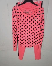 Victoria's Secret PINK polka dot long-sleeve Thermal pajama Shirt Sz Sm Pants M