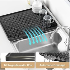 Silicone Kitchen Drain Mat W/ Drainage for Sink Countertop Fridge
